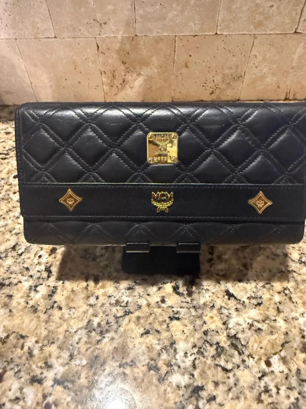 MCM Black Quilted Leather Clutch with Gold Accents - Picture 1 of 10